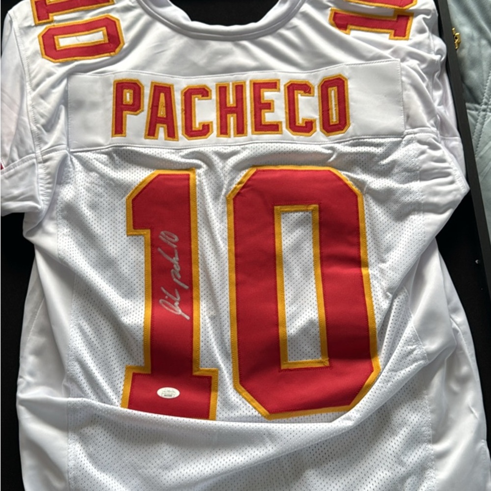 SIGNED White and Red Isiah Pacheco Jersey JSA CERTIFIED